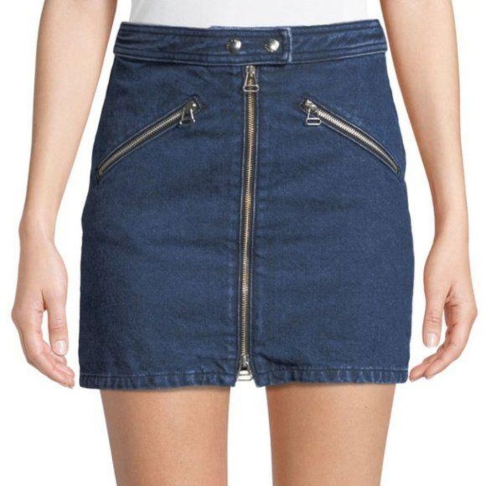 Rag & Bone Skirt Racer Zip Denim Jean Marcy Wash Skirt NWT Mini Short Blue 29